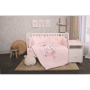 Set lenjerie pat 8 piese Lorelli Trend Pink Ballerina Bear, bumbac ranforce imagine