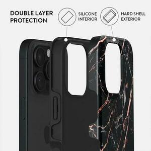 Husa Dual Layer Rose Gold Marble Burga pentru iPhone 16 Pro, Negru imagine