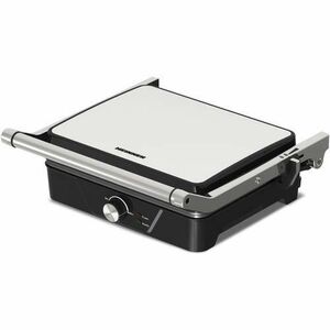 Grill electric Heinner GrillChef HEG-K2000CP, 2000 W, Placi fixe cu invelis antiaderent, Temperatura reglabila, maner rece, Indicatoare luminoase, Tava pentru colectare ulei (Negru/Argintiu) imagine