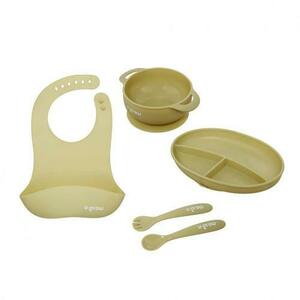 Set 5 piese silicon U-Grow UG-SET2OV, baveta, bol, farfurie, lingurita si furculita imagine