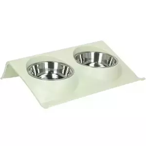 Castron, bol, pentru caine, pisica, dublu, cu suport, inox si plastic, verde, 2 x 14 cm imagine