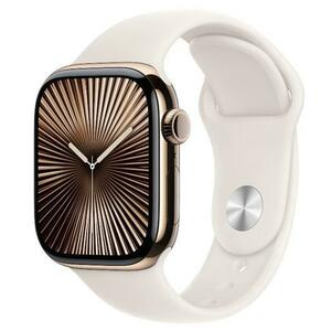 Smartwatch Apple Watch 10 GPS Cellular, Carcasa Gold Titanium 42mm, ecran LTPO OLED, 64GB, curea silicon Starlight Sport Band - M/L (Auriu) imagine