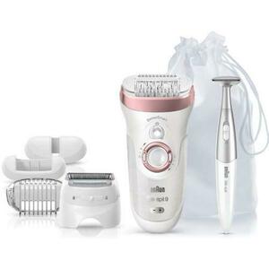 Epilator Braun Silk-epil 9 890 SensoSmart + Bikini Trimmer, 40 pensete, 2 viteze, Wet& Dry (Alb/Roz) imagine