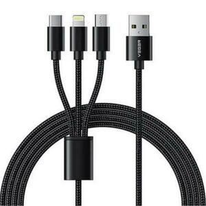 Cablu de date Veger V303, impletit, USB - Lightning/Type-C/micro USB, 1.5m, Negru imagine