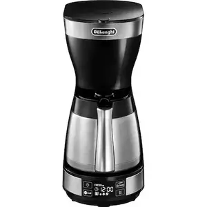 Cafetiera De’Longhi ICM16731, 1200W, Carafa termica din otel inoxidabil, Capacitate 1.25 L, 10 cesti, Ecran LCD, Timer, Selector Aroma, Sistem anti-picurare, Oprire automata, Inox/Negru imagine