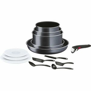 Set vase de gatit 14 piese Tefal XL Force, tigaie 22/28 cm, cratita 16/18/20 cm, 1 maner detasabil, 5 ustensile, 3 capace ermetice 16/18/20 cm imagine