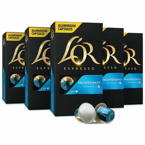 Set 5X Capsule cafea L'OR Espresso Decaffeinato, intensitate 6, 50 bauturi x 40 ml, compatibile cu sistemul Nespresso®, 50 capsule aluminiu imagine