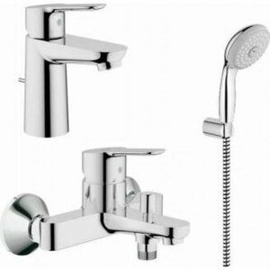 Set de baie Grohe Bau Edge, baterie cada si dus, baterie lavoar si set dus, crom, 23328000+23334000+27853001 imagine