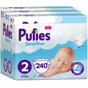 Scutece Pufies Sensitive, 2 Mini, Monthly Pack, 4-8 kg, 240 buc imagine