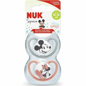 Suzeta Nuk Space Mickey, Silicon, 18-36 Luni, Forma Ortodontica, Set 2Buc/Cutie, Rosu/Gri imagine