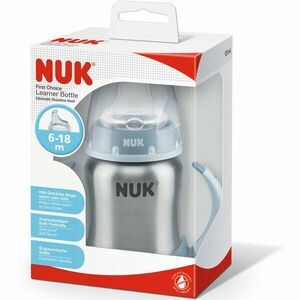 Biberon Inox Nuk First Choice+, Cu Toarte Si Tetina De Invatare, 125 ml, Termoizolant, Bleu imagine