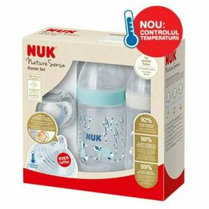 Set Twin Nuk Nature Sense, 2 Biberoane Polipropilena Cu Tetine Silicon + Suzeta Ortodontica Nuk, Cu Indicator De Temperatura Nuk, Albastru, Fara Bpa imagine