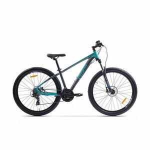 Bicicleta MTB Pegas Drumet, cadru aluminiu, marime XS, 24 viteze, manete schimbator Shimano, frane disc fata/spate, roti 27.5 inch, Turcoaz imagine