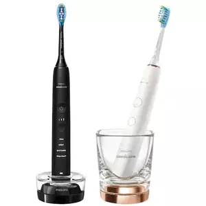 Set 2 periute electrice sonice Philips Sonicare DiamondClean 9000 HX9914/57, functie BrushSync, 4 moduri de periere, 3 nivele de intensitate, senzor de presiune, 2 capete de periere, 2 baze cu rol de incarcare, Negru / Rose gold imagine