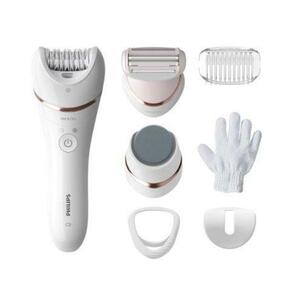 Epilator Wet&Dry Philips Seria 8000 BRE730/10, 7 Accesorii, 32 Pensete, Utilizare fara fir, 2 setari viteza, Opti-light, Discuri ceramice (Alb) imagine