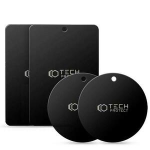 Set 4 placute metalice TECH-PROTECT Magnetic pentru suporturi auto, Adeziv 3M (Negru) imagine