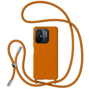 Husa Protectie Spate Lemontti Silicon cu Snur pentru Xiaomi Redmi 12C, protectie 360°, material fin, captusit cu microfibra (Portocaliu) imagine