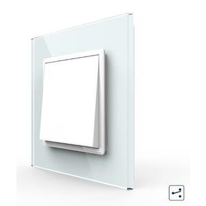 Intrerupator Simplu Mecanic si Cap Scara, 2 Module LIVOLO cu Rama din Sticla - Serie Noua (Alb) imagine