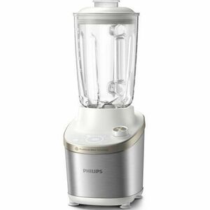 Blender Philips HR3760/01, 1500 W, vas de sticla capacitate 2 l, corp din metal alb, 4 lame zimțate, setari de viteza variabila, presetare si funcție impuls, ecran LED si buton, Alb imagine