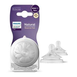 Set 2 tetine silicon Philips Avent Natural Response SCY963/02, +1 luni, Debit 3 (Transparent) imagine