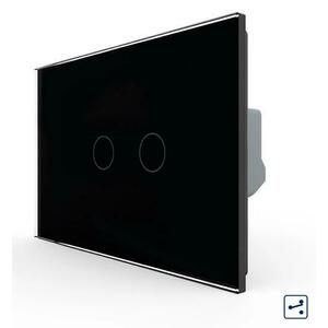 Intrerupator Dublu Cap Scara / Cruce cu Touch LIVOLO din Sticla – Standard Italian (Negru) imagine