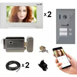 Kit Interfon Video 2 familii wireless WiFi IP65 2MP 7 inch Color 3in1 4 fire Mentor SYKT025 imagine