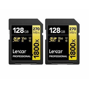 Set 2 carduri de memorie Lexar Professional 1800x, 128GB, SDXC, UHS-II U3 imagine