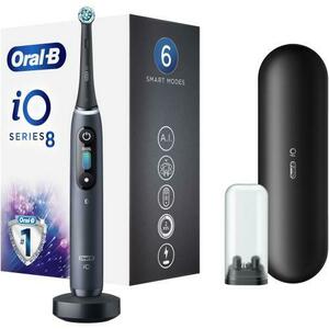 Periuta de dinti electrica Oral-B iO8 cu Tehnologie Magnetica si Micro-Vibratii, Inteligenta artificiala, Display led interactiv, Senzor de presiune Smart, Timer vizibil, 6 moduri, 1 capat, Suport rezerve, Incarcator magnetic, Trusa de calatorie, Negru imagine