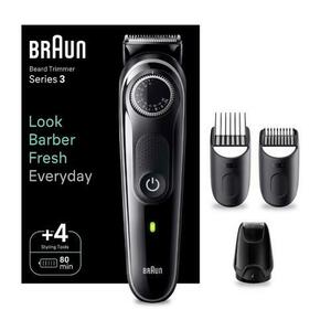 Aparat de tuns barba Braun Beard Trimmer BT3440, Wet&Dry, buton rotativ de precizie, 40 de setari pentru lungime, 1 mini-aparat de ras, 2 piepteni de precizie, autonomie 80 minute (Negru/Gri) imagine