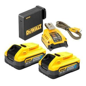 Set acumulatori DeWalt DCB094H2-QW, 2 acumulatori Li-Ion, 18 V, 5.0 Ah, adaptor incarcare USB-C (Galben/Negru) imagine