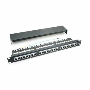 Patch panel 24 porturi, 1U, FTP Cat.6, Krone+110, suport de cabluri integrat - EMTEX imagine