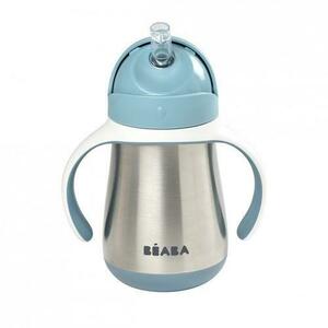 Cana inox cu pai Beaba 250ml - Albastru imagine