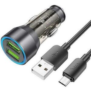 Incarcator Auto HOCO NZ12, 36 W, 3 A, 2 USB-A, Cablu microUSB (Negru) imagine