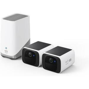 Set 2 Camere de supraveghere eufy SoloCam S220 + HomeBase 3, Wireless, Panou Solar, Rezolutie 2K, 2.4 GHz Wi-Fi, IP67, Alb imagine