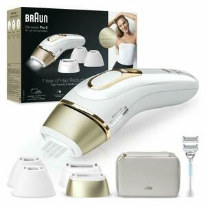 Epilator IPL Braun Silk-expert Pro 5 PL5356, 3 moduri, 10 intensitati, 400.000 pulsatii, Tehnologia SkinPro 2.0 (Auriu/Alb) imagine