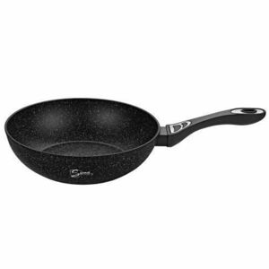 Tigaie Wok antiaderenta Samus VER302WPB-30 cm, Invelis marmura antiaderenta, Rezistenta la abraziune si la temperaturi inalte (Negru) imagine