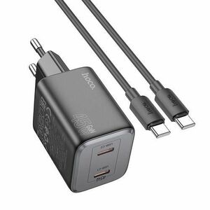 Incarcator Retea Cu Cablu USB-C HOCO N42, 45W, 3A, 2 x USB-C, Negru imagine