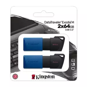 Flash Drive Kingston DataTraveler Exodia 64GB USB 3.2 Gen1 Black/Blue 2-pack imagine