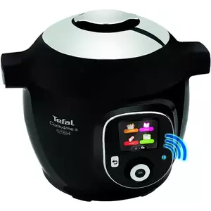 Multicooker inteligent cu gatire sub presiune Tefal Cook4Me+ Connect CY855830, 6 moduri de gatire, Instructiuni pas cu pas, 150 de retete, Compatibil cu aplicatia dedicata, Capacitate 6L, Vas cu invelis ceramic, Negru imagine