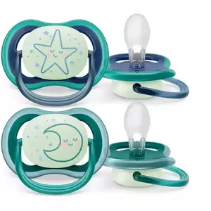 Set 2 suzete Philips-Avent SCF376/13, ultra air NightTime 6-18 luni, Ortodontice, fara BPA, Fosforescent, Stea/Luna imagine