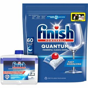 Pachet Detergent capsule pentru masina de spalat vase Finish Quantum, 60 spalari + Solutie de curatare Finish, 250 ml imagine