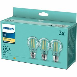 Pachet 3 becuri LED filament, A60, E27, 7W (60W), 806 lm, lumina alba calda (2700K) imagine