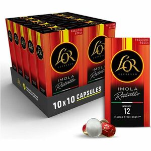 Set 10 X Capsule cafea L’OR Passione Rossa Collection, Ristretto Imola, intensitate 12, compatibile Nespresso®* Original, 100 capsule aluminiu, 520 g imagine