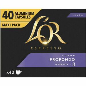 Capsule cafea L'OR Espresso Lungo Profondo, intensitate 8, 40 bauturi x 110 ml, compatibile cu sistemul Nespresso®*, 40 capsule aluminiu imagine