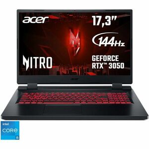 Laptop Gaming Acer Nitro 5 AN517-55 cu procesor Intel® Core™ i5-12500H pana la 4.60 GHz, 17.3 Full HD, IPS, 144Hz, 8GB, 512GB SSD, NVIDIA® GeForce RTX™ 3050 4GB GDDR6, No OS, Black imagine