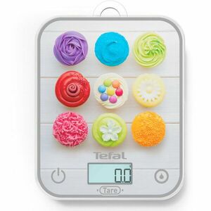 Cantar de bucatarie Tefal Optiss Cupcakes BC50D4V0, 5 kg, sticla securizata, functie Tara, functie de cantarire a lichidelor, precizie 0.5g, afisaj LCD, carlig de agatat, multicolor imagine