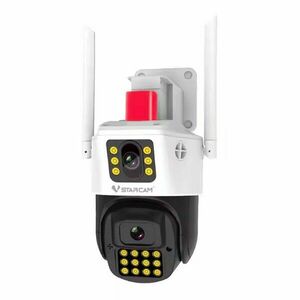 Camera supraveghere IP Speed Dome rotativa Wi-Fi PT cu lentila duala Vstarcam AF663DR, 2 MP, 4 - 6 mm, microfon si difuzor, slot card, detectie incendiu si fum, IR/lumina alba 30m, sirena imagine