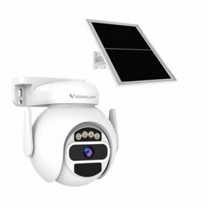 Camera supraveghere wireless Wi-Fi cu panou solar Vstarcam Full Color CB65, 3MP, 14 mm, night vision, 6000mAh, detectie miscare, microfon si difuzor, slot card, IP66, PIR, alarma imagine