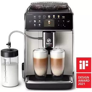 Espressor automat Saeco GranAroma SM6582/30, sistem de lapte Latte Duo, 16 bauturi, ecran TFT color, 6 profiluri utilizator, filtru AquaClean, rasnita ceramica, functie DoubleShot, Crem metalic imagine