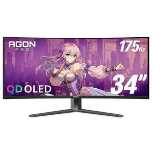 Monitor Gaming QD - OLED AOC AGON PRO 34inch AG346UCD, WQHD (3440 x 1440), HDMI, DisplayPort, Boxe, Ecran curbat, 175 Hz, 0.03 ms (Negru/Gri) imagine